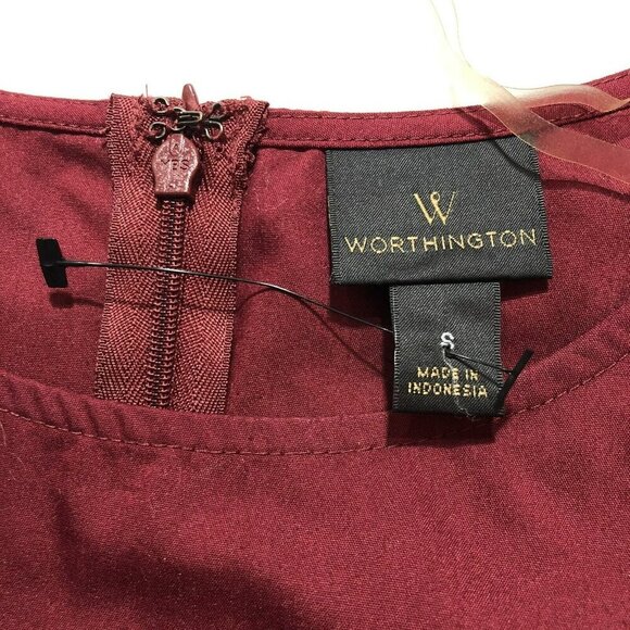 Worthington Blouse Women Size S Red Peplum Ruffle Pleat Short Sleeve Workwear - Picture 9 of 10